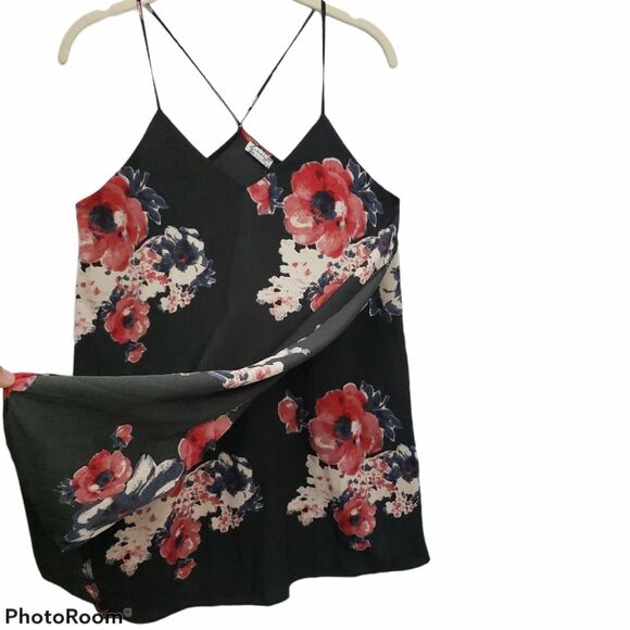 Free People Black Crepe Floral Faux Wrap Dress XSMALL - Picture 6 of 13